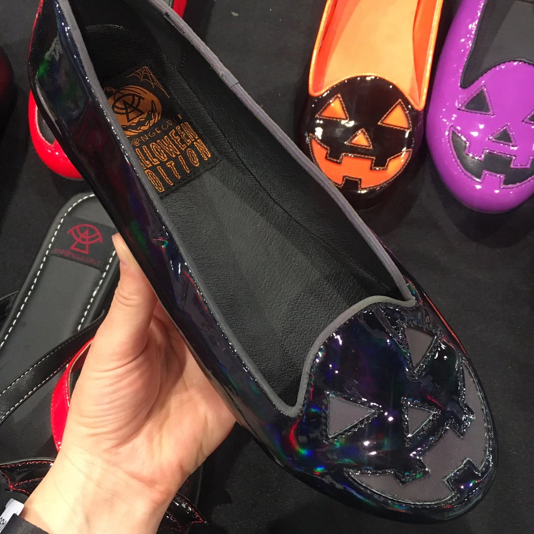 StrangeCvlt Gals Jack O Lantern Black Reflective Flats - Only Size 7 Left! 3 StrangeCvlt Gals Jack O Lantern Black Reflective Flats - Only Size 7 Left!