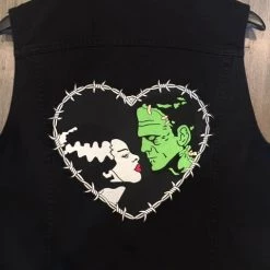 Rock Rebel Patches Bride & Frankenstein Heart Back Patch