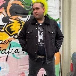 DeadRockers Twist Of Cain Black Shearling Denim Jacket Guys