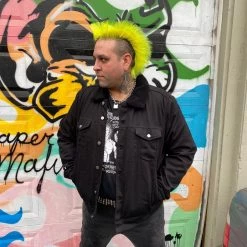 DeadRockers Twist Of Cain Black Shearling Denim Jacket Guys