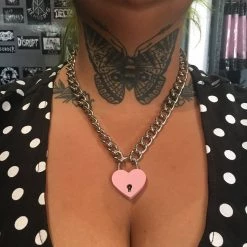 Funk Plus Gals Pink Heart Lock Chain Necklace