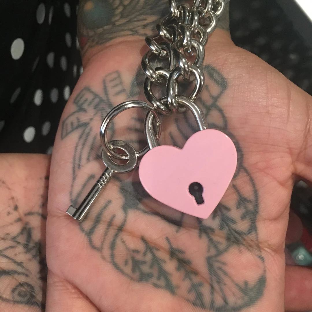 Funk Plus Gals Pink Heart Lock Chain Necklace 4 Funk Plus Gals Pink Heart Lock Chain Necklace