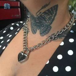 Funk Plus Gals Silver Chain Heart Lock Necklace