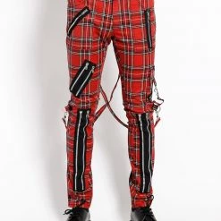 Tripp NYC Guys Classic Slim Leg Red Plaid Bondage Pants