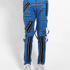 Tripp NYC Classic Slim Leg Blue Plaid Bondage Pants