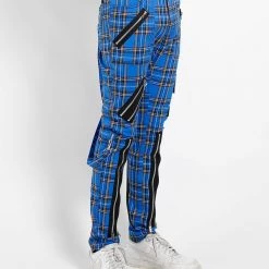 Tripp NYC Classic Slim Leg Blue Plaid Bondage Pants