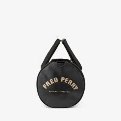 Fred Perry Guys Black Tonal Barrel Bag