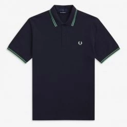 Guys Fred Perry Twin Tipped Polo Navy / Pistachio