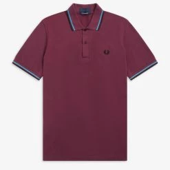 Guys Fred Perry Twin Tipped Polo Aubergine / Cyan / Black
