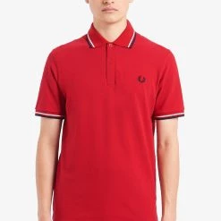 Guys Fred Perry Polo Salsa / White / Blue 10 Guys Fred Perry Polo Salsa / White / Blue