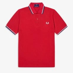 Guys Fred Perry Polo Salsa / White / Blue 12 Guys Fred Perry Polo Salsa / White / Blue