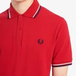 Guys Fred Perry Polo Salsa / White / Blue