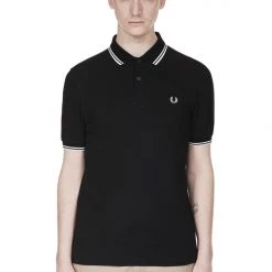 Guys Fred Perry Twin Tipped Polo Black / White 15 Guys Fred Perry Twin Tipped Polo Black / White