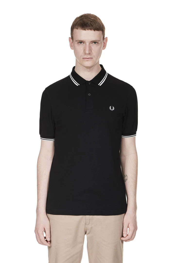 Guys Fred Perry Twin Tipped Polo Black / White 6 Guys Fred Perry Twin Tipped Polo Black / White