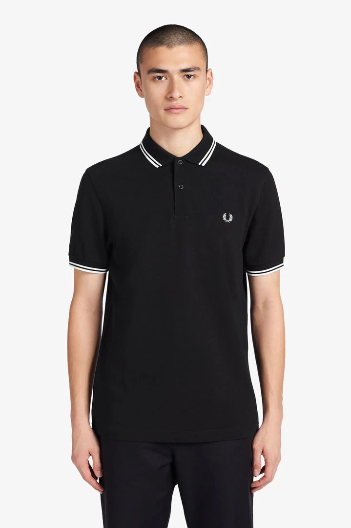 Guys Fred Perry Twin Tipped Polo Black / White 10 Guys Fred Perry Twin Tipped Polo Black / White