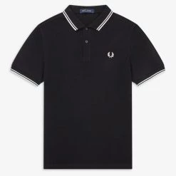 Guys Fred Perry Twin Tipped Polo Black / White 20 Guys Fred Perry Twin Tipped Polo Black / White