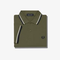 Guys Fred Perry Polo Military Green / Black / White