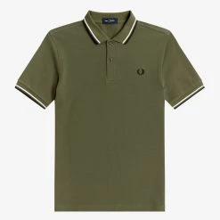 Guys Fred Perry Polo Military Green / Black / White