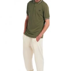 Guys Fred Perry Polo Military Green / Black / White