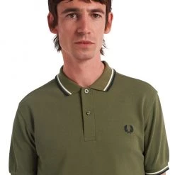 Guys Fred Perry Polo Military Green / Black / White