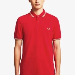 Guys Fred Perry Polo Jester Red / White / Champagne (Only Small Left!)