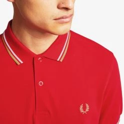 Guys Fred Perry Polo Jester Red / White / Champagne (Only Small Left!)