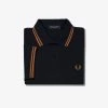 Guys Fred Perry Twin Tipped Polo Navy / Dark Caramel