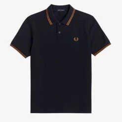 Guys Fred Perry Twin Tipped Polo Navy / Dark Caramel 10 Guys Fred Perry Twin Tipped Polo Navy / Dark Caramel