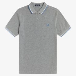 Guys Fred Perry Polo Steel Marl / Snow White / Riviera (Only Small Left!)