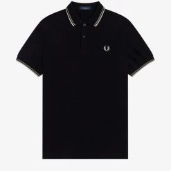 Fred Perry Twin Tipped Polo Black / Light Olive / Light Gray