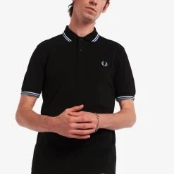 Guys Fred Perry Twin Tipped Polo Black / White / Sky Blue 15 Guys Fred Perry Twin Tipped Polo Black / White / Sky Blue