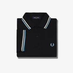 Guys Fred Perry Twin Tipped Polo Black / White / Sky Blue 10 Guys Fred Perry Twin Tipped Polo Black / White / Sky Blue