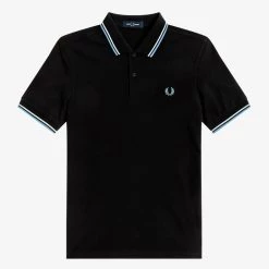 Guys Fred Perry Twin Tipped Polo Black / White / Sky Blue 13 Guys Fred Perry Twin Tipped Polo Black / White / Sky Blue