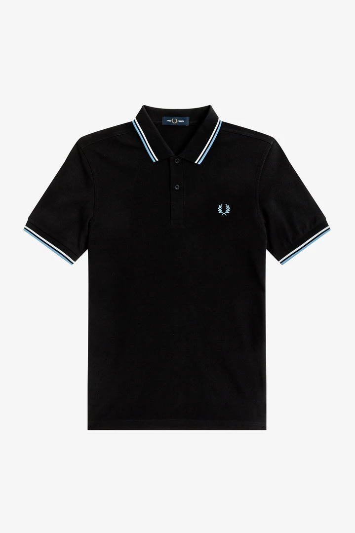 Guys Fred Perry Twin Tipped Polo Black / White / Sky Blue 7 Guys Fred Perry Twin Tipped Polo Black / White / Sky Blue