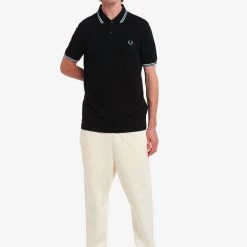 Guys Fred Perry Twin Tipped Polo Black / White / Sky Blue 11 Guys Fred Perry Twin Tipped Polo Black / White / Sky Blue