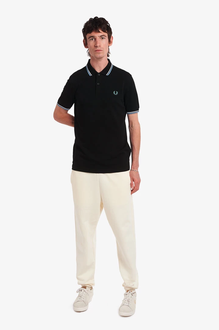 Guys Fred Perry Twin Tipped Polo Black / White / Sky Blue 5 Guys Fred Perry Twin Tipped Polo Black / White / Sky Blue