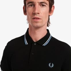 Guys Fred Perry Twin Tipped Polo Black / White / Sky Blue 12 Guys Fred Perry Twin Tipped Polo Black / White / Sky Blue