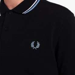 Guys Fred Perry Twin Tipped Polo Black / White / Sky Blue
