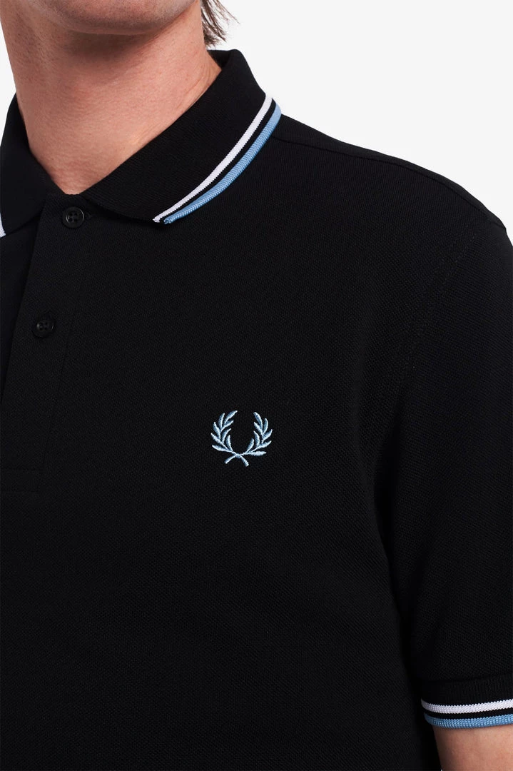 Guys Fred Perry Twin Tipped Polo Black / White / Sky Blue 3 Guys Fred Perry Twin Tipped Polo Black / White / Sky Blue