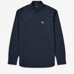 Fred Perry Winter Tartan Long Sleeve Carbon Blue Guys