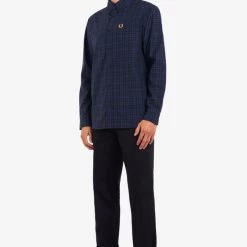Fred Perry Winter Tartan Long Sleeve Carbon Blue Guys