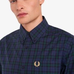 Fred Perry Winter Tartan Long Sleeve Carbon Blue Guys