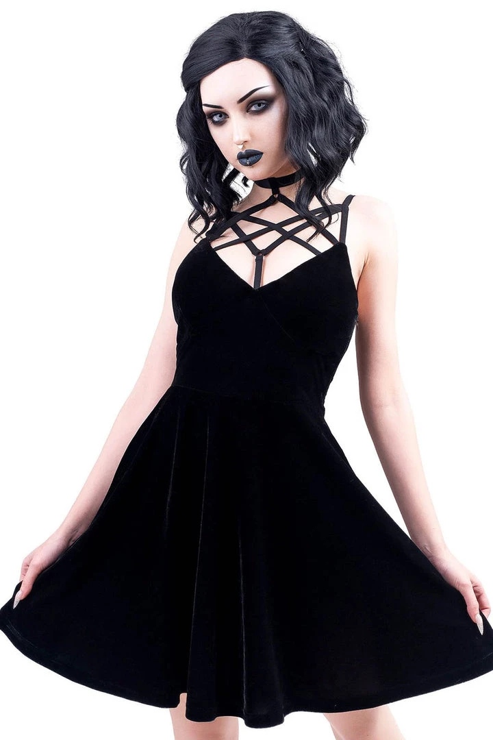 KillStar Magica Black Velvet Skater Dress 4 KillStar Magica Black Velvet Skater Dress