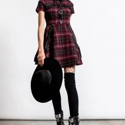 KillStar Menace Collar Dress Blood Red Plaid