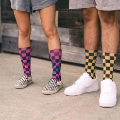 Merge4 Accessories Pink Checkered Crew Socks