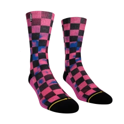 Merge4 Accessories Pink Checkered Crew Socks
