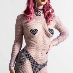 KillStar Nicole Fishnet Bodycon Dress Pastel Lilac