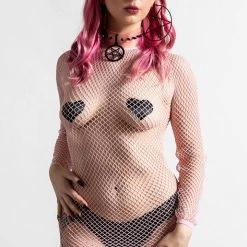KillStar Nicole Fishnet Bodycon Dress Pastel Pink