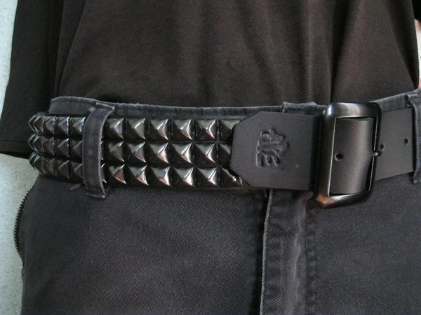 Ape Leather Black On Black Pyramid Stud 3 Row Belt 5 Ape Leather Black On Black Pyramid Stud 3 Row Belt