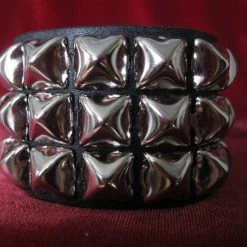 Ape Leather 3 Row Pyramid Stud Wristband